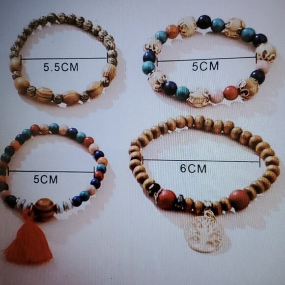 BOHO wooden beaded charm bracelet tree of life with tassel - Picture 4 of 5